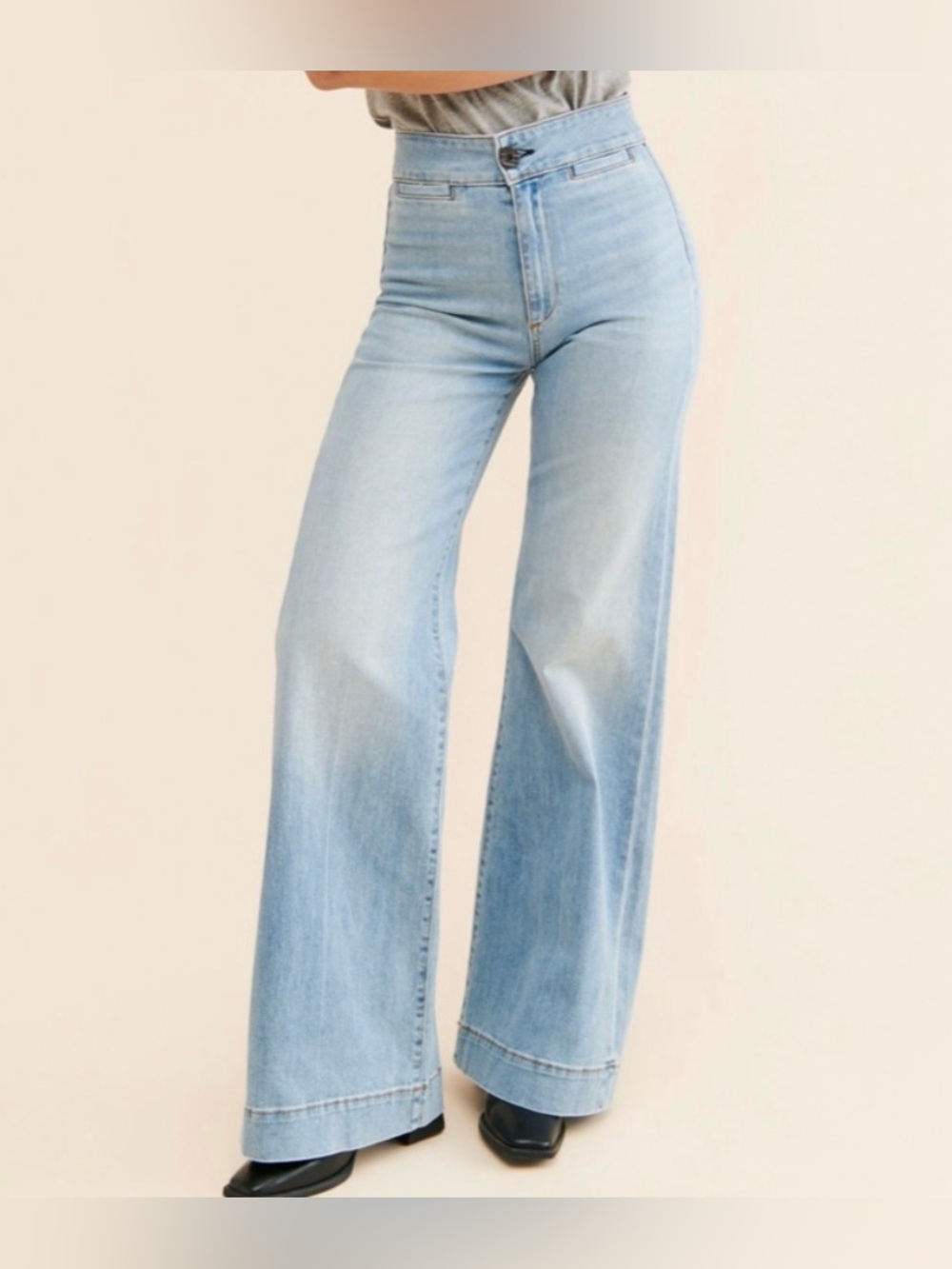 ASKK NY Brighton Jean High Rise Wide Leg Light Blue White Water Denim Size 25